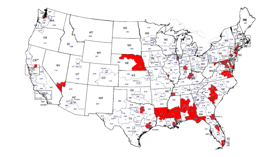 Inf-Ho-Graphic: um mapa precisamente traçado de códigos de área em que Ludacris tem enxadas
